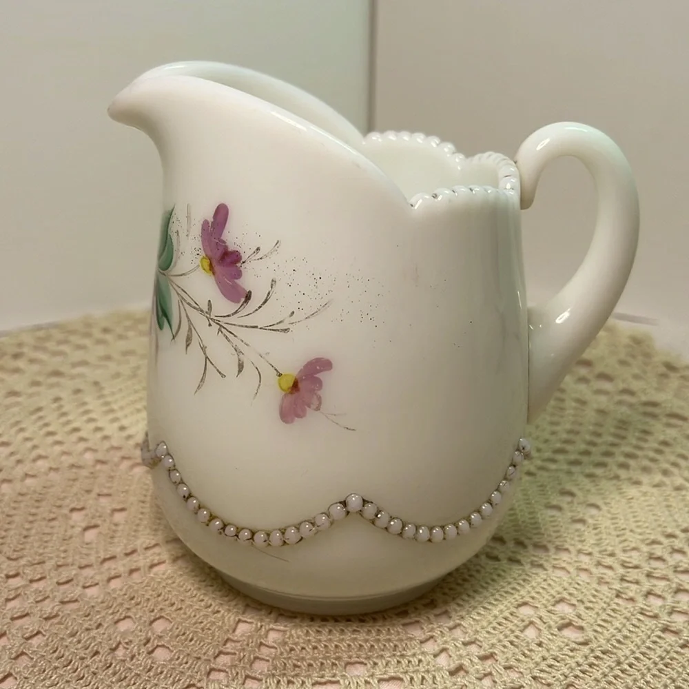 1960s Vintage Heisey Bead Swag Opal Milk Glass Creamer #1295